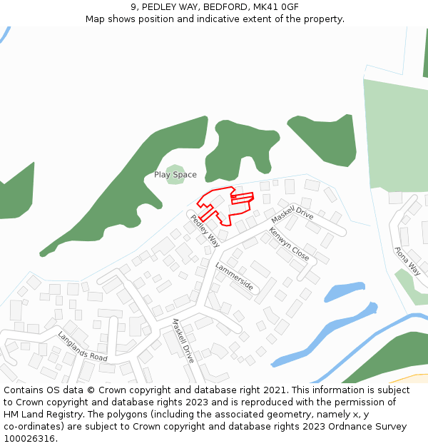 9, PEDLEY WAY, BEDFORD, MK41 0GF: Location map and indicative extent of plot