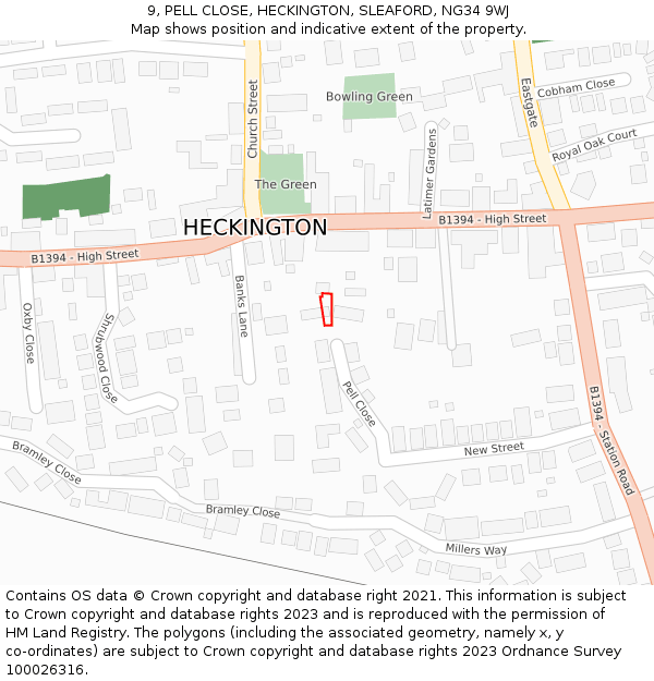 9, PELL CLOSE, HECKINGTON, SLEAFORD, NG34 9WJ: Location map and indicative extent of plot