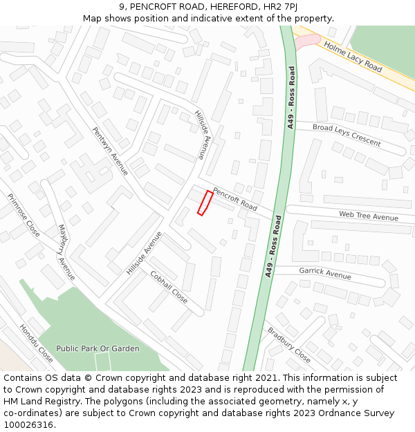 9, PENCROFT ROAD, HEREFORD, HR2 7PJ: Location map and indicative extent of plot