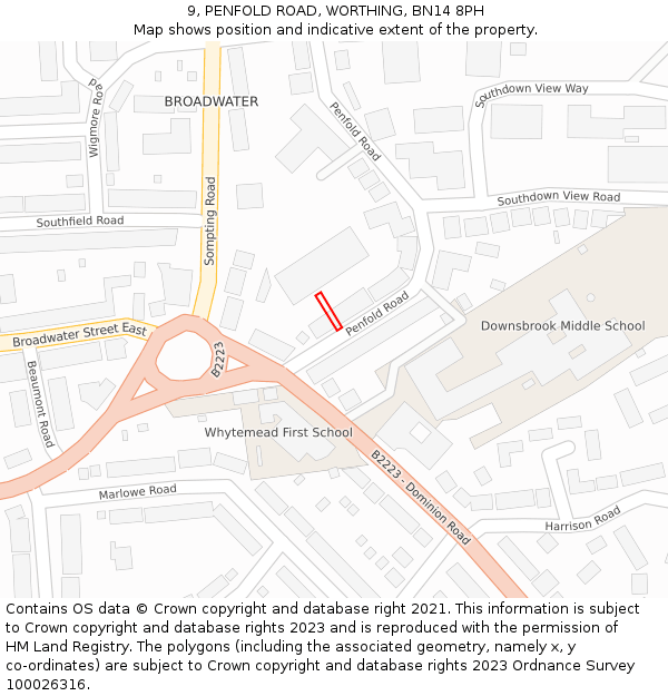 9, PENFOLD ROAD, WORTHING, BN14 8PH: Location map and indicative extent of plot