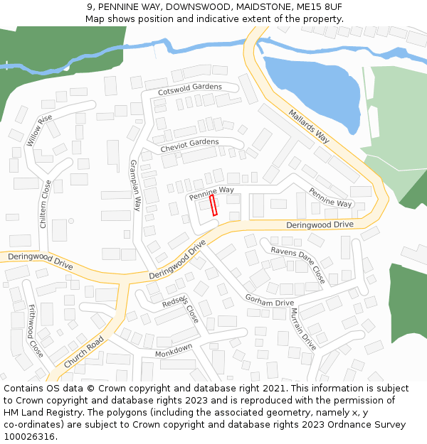 9, PENNINE WAY, DOWNSWOOD, MAIDSTONE, ME15 8UF: Location map and indicative extent of plot