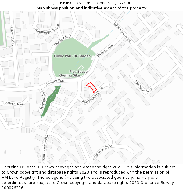 9, PENNINGTON DRIVE, CARLISLE, CA3 0PF: Location map and indicative extent of plot