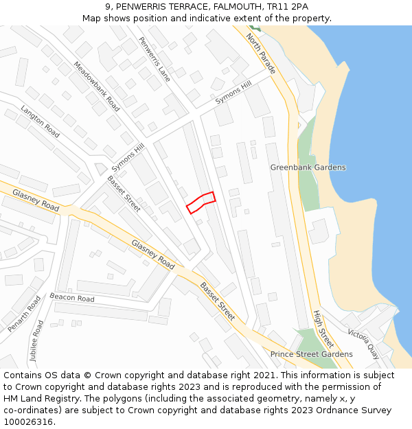 9, PENWERRIS TERRACE, FALMOUTH, TR11 2PA: Location map and indicative extent of plot