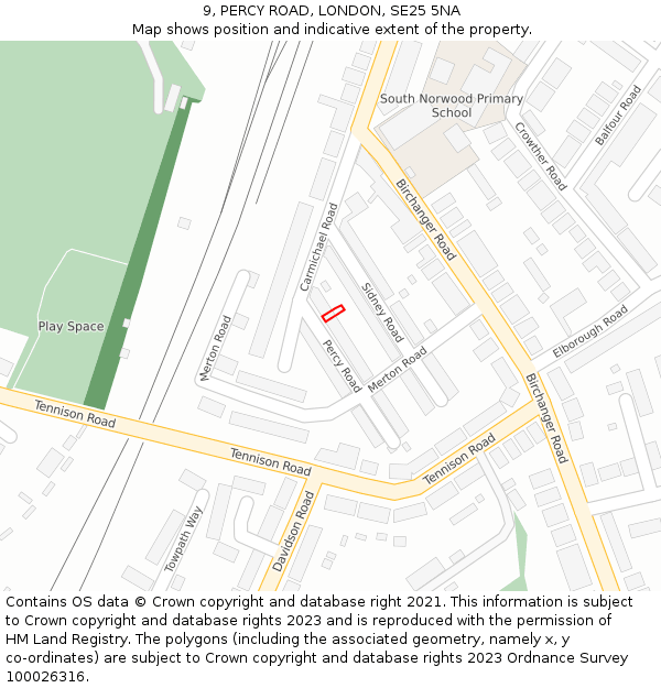 9, PERCY ROAD, LONDON, SE25 5NA: Location map and indicative extent of plot