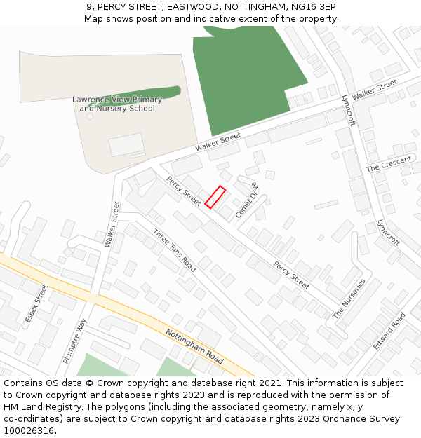 9, PERCY STREET, EASTWOOD, NOTTINGHAM, NG16 3EP: Location map and indicative extent of plot