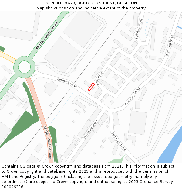 9, PERLE ROAD, BURTON-ON-TRENT, DE14 1DN: Location map and indicative extent of plot