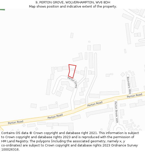 9, PERTON GROVE, WOLVERHAMPTON, WV6 8DH: Location map and indicative extent of plot