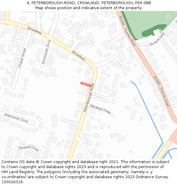 9, PETERBOROUGH ROAD, CROWLAND, PETERBOROUGH, PE6 0BB: Location map and indicative extent of plot