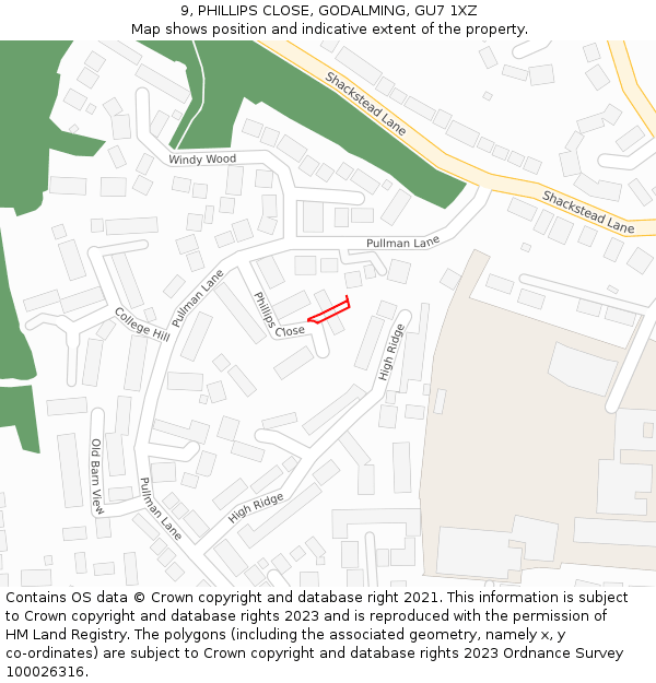 9, PHILLIPS CLOSE, GODALMING, GU7 1XZ: Location map and indicative extent of plot