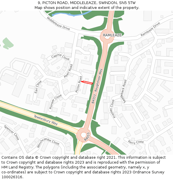 9, PICTON ROAD, MIDDLELEAZE, SWINDON, SN5 5TW: Location map and indicative extent of plot