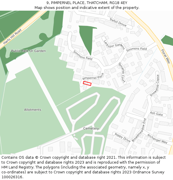 9, PIMPERNEL PLACE, THATCHAM, RG18 4EY: Location map and indicative extent of plot