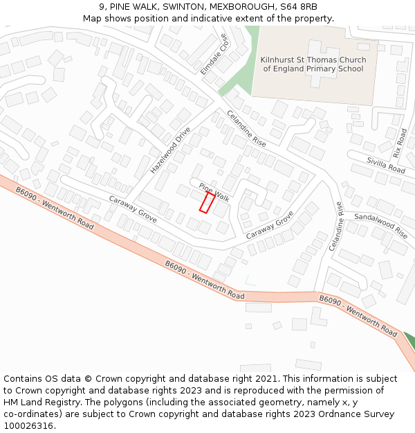 9, PINE WALK, SWINTON, MEXBOROUGH, S64 8RB: Location map and indicative extent of plot