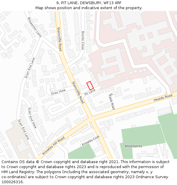 9, PIT LANE, DEWSBURY, WF13 4RF: Location map and indicative extent of plot