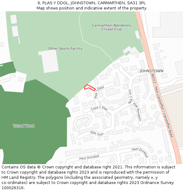 9, PLAS Y DDOL, JOHNSTOWN, CARMARTHEN, SA31 3PL: Location map and indicative extent of plot