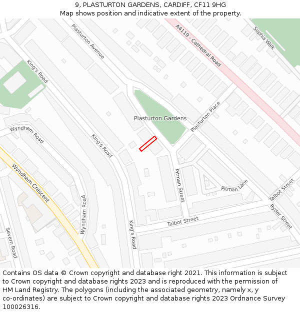 9, PLASTURTON GARDENS, CARDIFF, CF11 9HG: Location map and indicative extent of plot