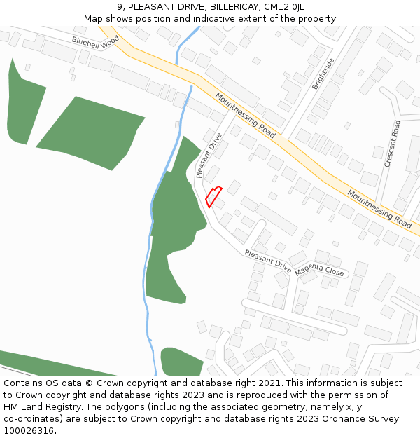 9, PLEASANT DRIVE, BILLERICAY, CM12 0JL: Location map and indicative extent of plot