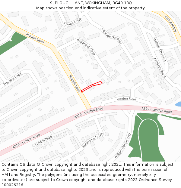 9, PLOUGH LANE, WOKINGHAM, RG40 1RQ: Location map and indicative extent of plot