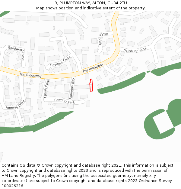 9, PLUMPTON WAY, ALTON, GU34 2TU: Location map and indicative extent of plot