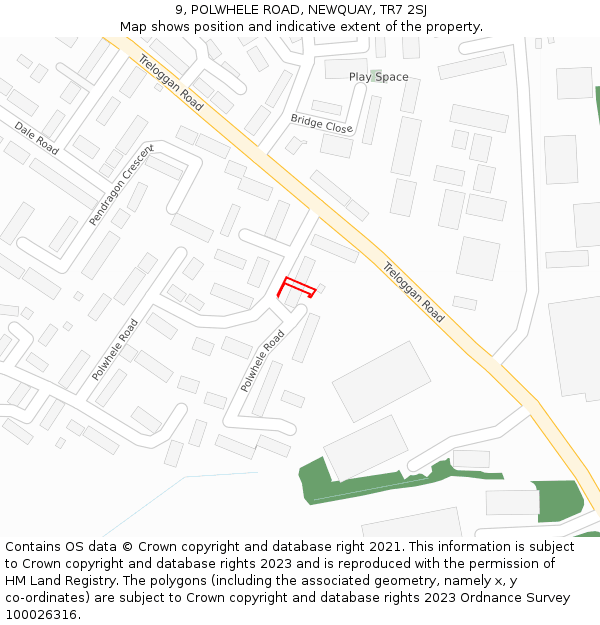 9, POLWHELE ROAD, NEWQUAY, TR7 2SJ: Location map and indicative extent of plot