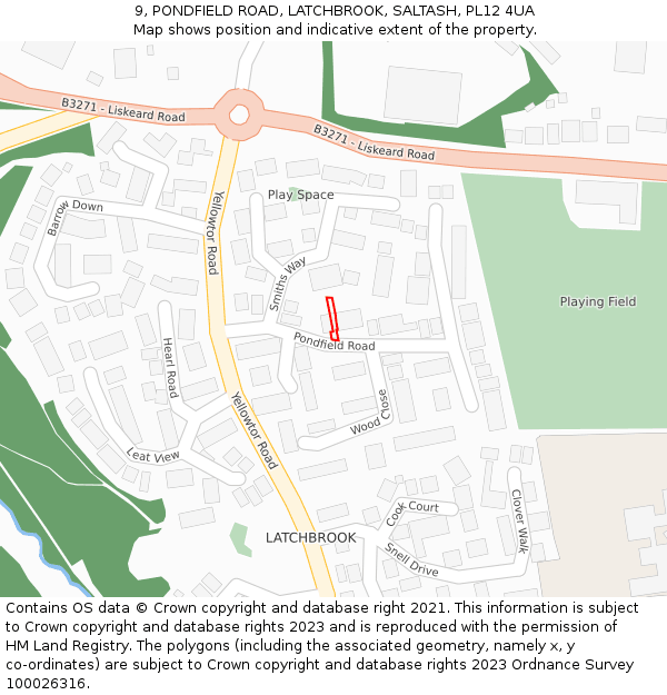 9, PONDFIELD ROAD, LATCHBROOK, SALTASH, PL12 4UA: Location map and indicative extent of plot