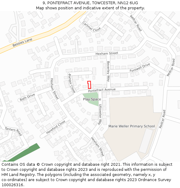 9, PONTEFRACT AVENUE, TOWCESTER, NN12 6UG: Location map and indicative extent of plot