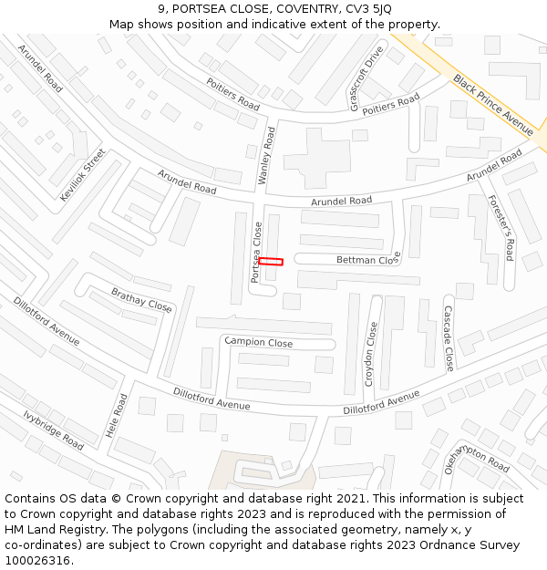 9, PORTSEA CLOSE, COVENTRY, CV3 5JQ: Location map and indicative extent of plot