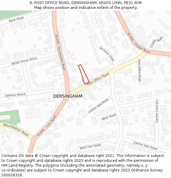 9, POST OFFICE ROAD, DERSINGHAM, KING'S LYNN, PE31 6HR: Location map and indicative extent of plot
