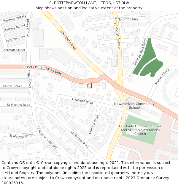 9, POTTERNEWTON LANE, LEEDS, LS7 3LW: Location map and indicative extent of plot