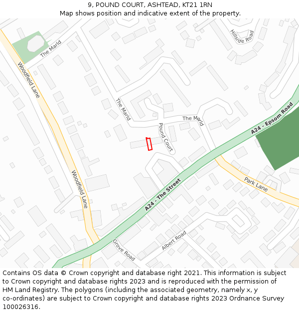 9, POUND COURT, ASHTEAD, KT21 1RN: Location map and indicative extent of plot