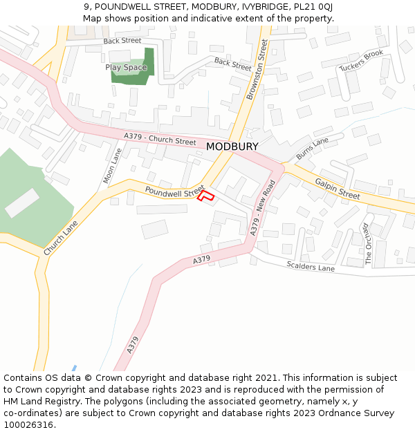 9, POUNDWELL STREET, MODBURY, IVYBRIDGE, PL21 0QJ: Location map and indicative extent of plot