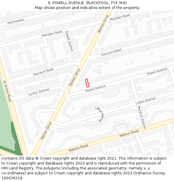 9, POWELL AVENUE, BLACKPOOL, FY4 3HQ: Location map and indicative extent of plot