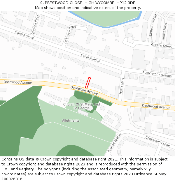 9, PRESTWOOD CLOSE, HIGH WYCOMBE, HP12 3DE: Location map and indicative extent of plot