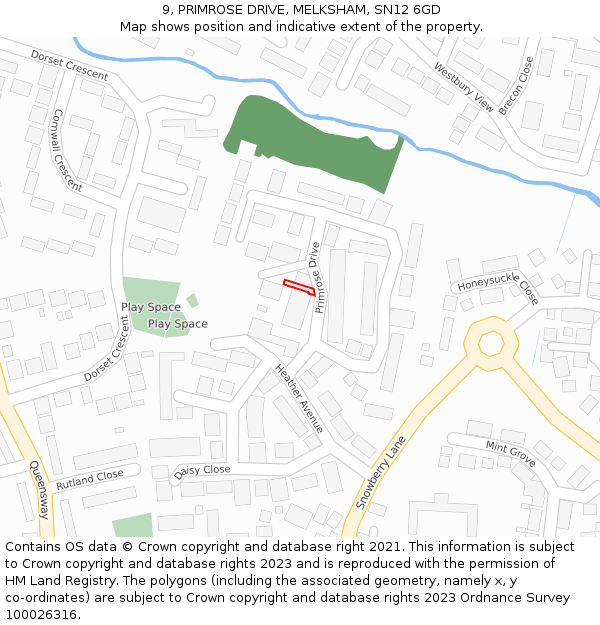 9, PRIMROSE DRIVE, MELKSHAM, SN12 6GD: Location map and indicative extent of plot