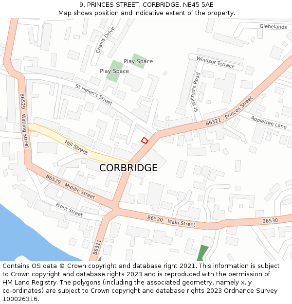 9, PRINCES STREET, CORBRIDGE, NE45 5AE: Location map and indicative extent of plot