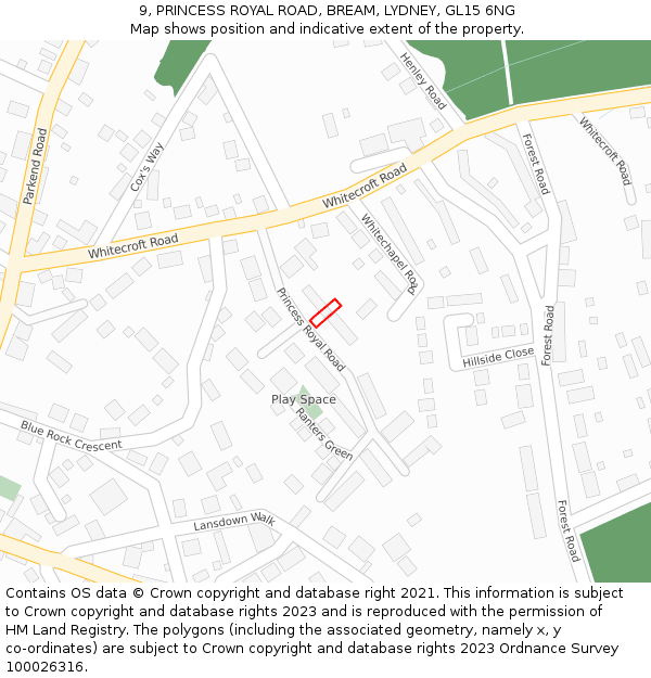 9, PRINCESS ROYAL ROAD, BREAM, LYDNEY, GL15 6NG: Location map and indicative extent of plot