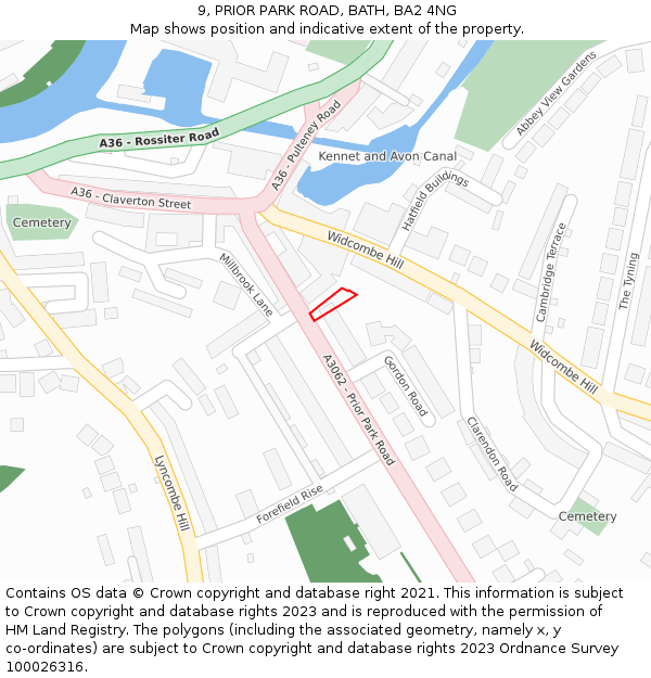 9, PRIOR PARK ROAD, BATH, BA2 4NG: Location map and indicative extent of plot