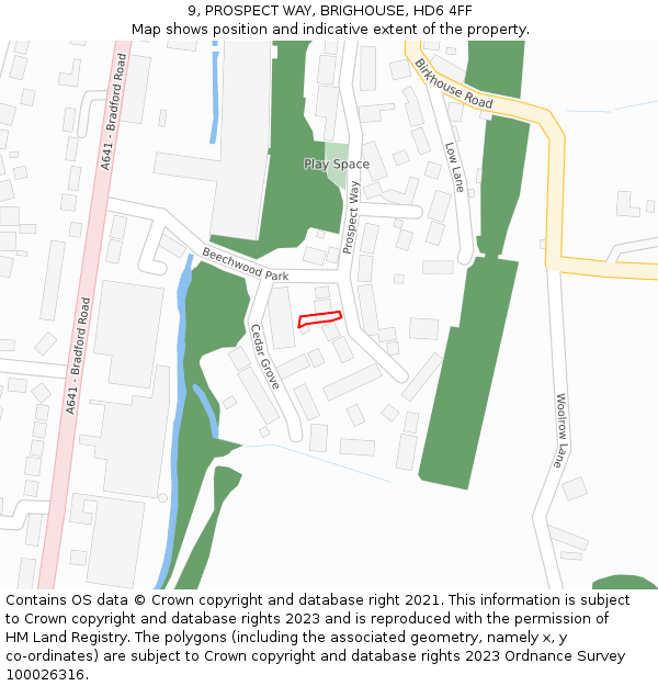 9, PROSPECT WAY, BRIGHOUSE, HD6 4FF: Location map and indicative extent of plot
