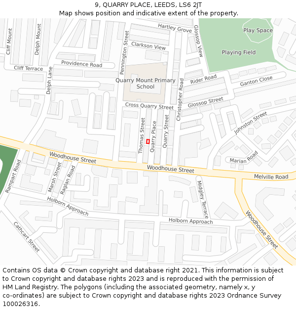 9, QUARRY PLACE, LEEDS, LS6 2JT: Location map and indicative extent of plot