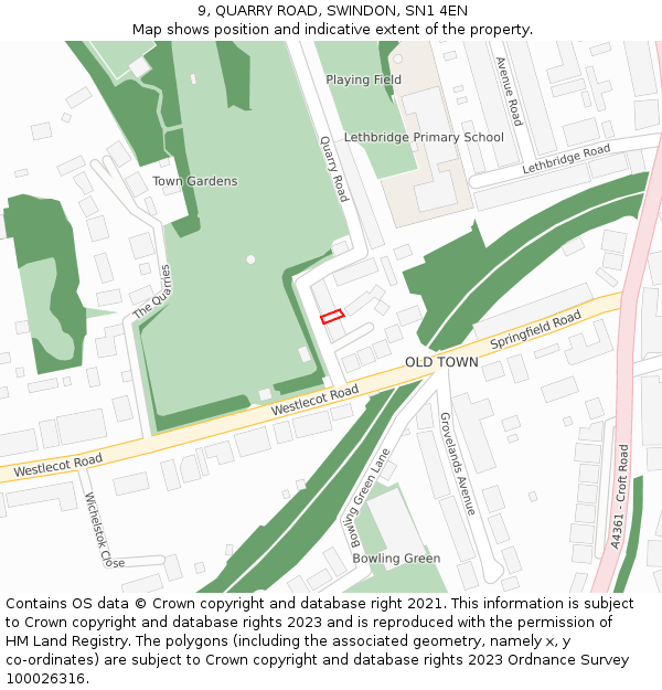 9, QUARRY ROAD, SWINDON, SN1 4EN: Location map and indicative extent of plot