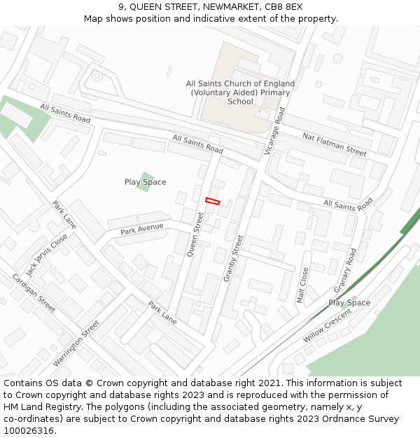 9, QUEEN STREET, NEWMARKET, CB8 8EX: Location map and indicative extent of plot