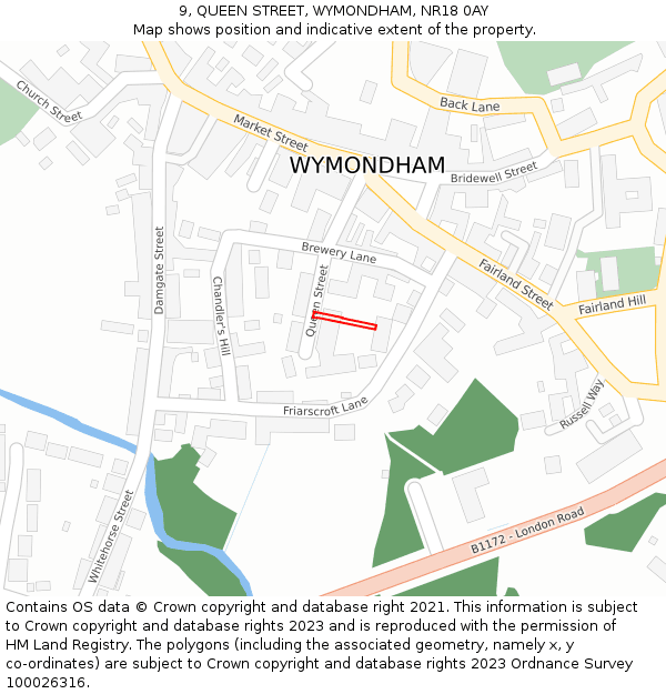 9, QUEEN STREET, WYMONDHAM, NR18 0AY: Location map and indicative extent of plot