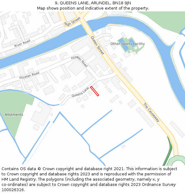 9, QUEENS LANE, ARUNDEL, BN18 9JN: Location map and indicative extent of plot