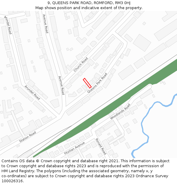 9, QUEENS PARK ROAD, ROMFORD, RM3 0HJ: Location map and indicative extent of plot