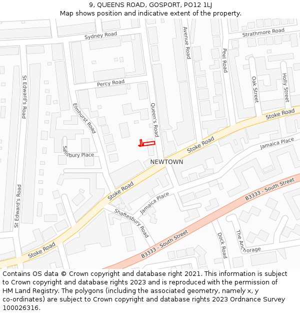 9, QUEENS ROAD, GOSPORT, PO12 1LJ: Location map and indicative extent of plot