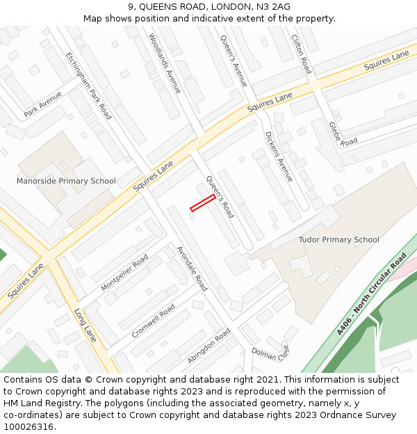 9, QUEENS ROAD, LONDON, N3 2AG: Location map and indicative extent of plot