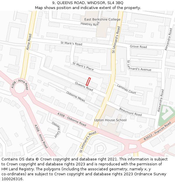 9, QUEENS ROAD, WINDSOR, SL4 3BQ: Location map and indicative extent of plot