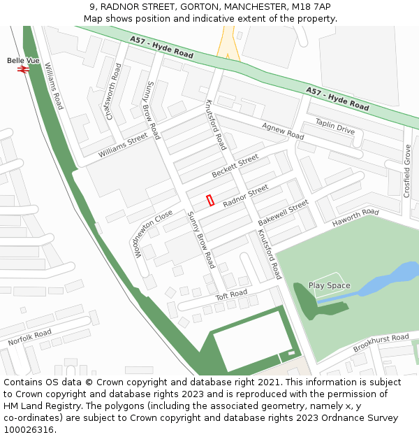 9, RADNOR STREET, GORTON, MANCHESTER, M18 7AP: Location map and indicative extent of plot