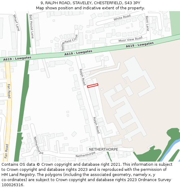9, RALPH ROAD, STAVELEY, CHESTERFIELD, S43 3PY: Location map and indicative extent of plot