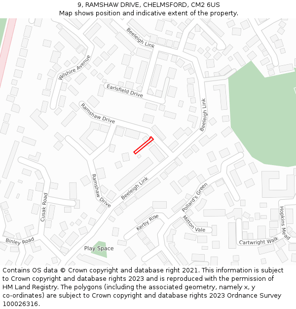 9, RAMSHAW DRIVE, CHELMSFORD, CM2 6US: Location map and indicative extent of plot