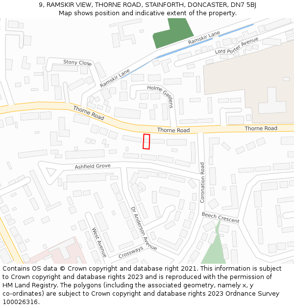 9, RAMSKIR VIEW, THORNE ROAD, STAINFORTH, DONCASTER, DN7 5BJ: Location map and indicative extent of plot